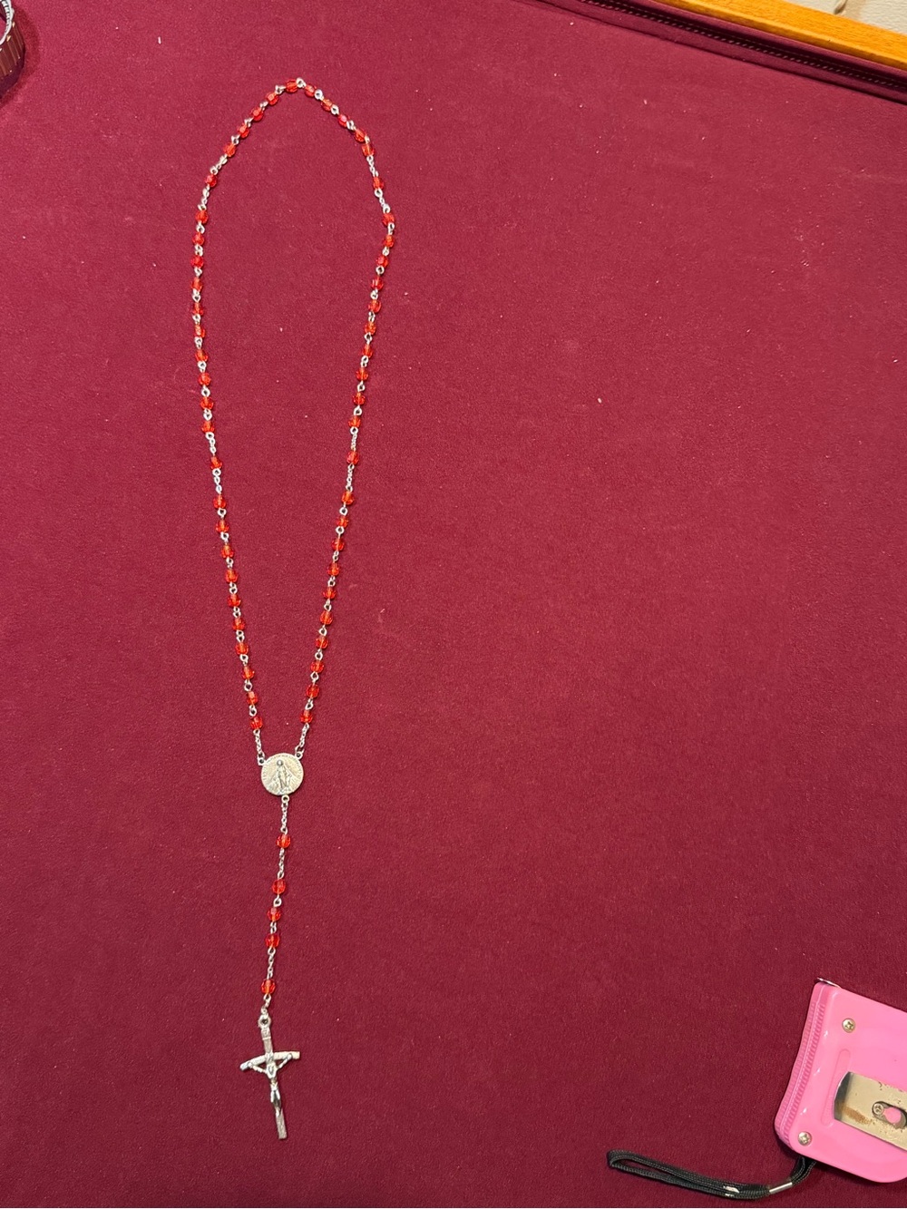 Red Beaded Rosary Necklace - Women Jewelry